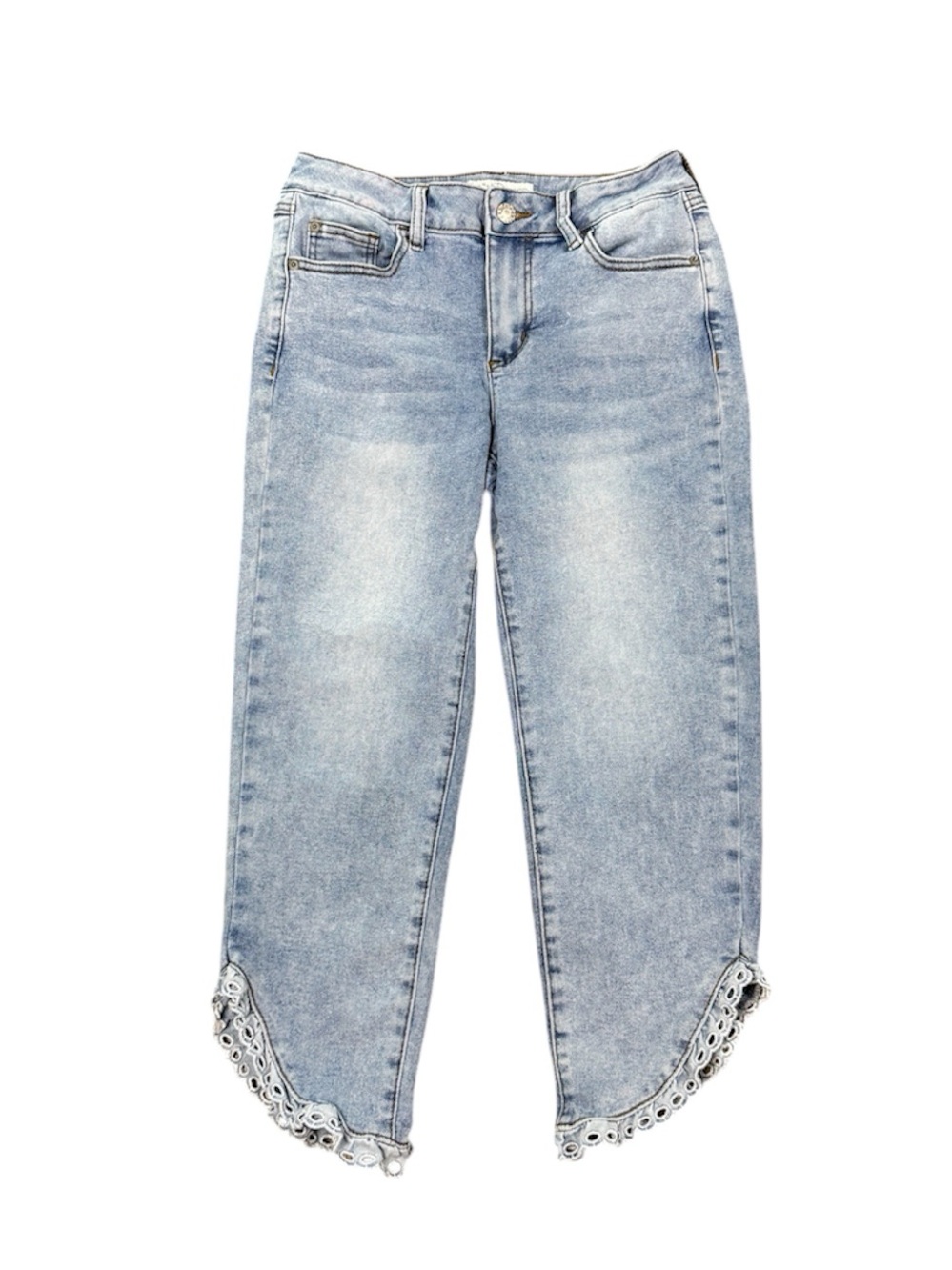 C Est. 1946 High-rise Denim Capris Eyelet-Trimmed Scalloped Hem Light Wash Jeans